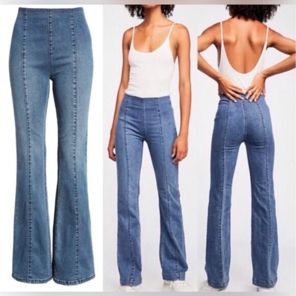 We The Free Denim - We The Free Good Luck Pull-On Flare Jeans Light Wash Seamed Front & Back Sz 29